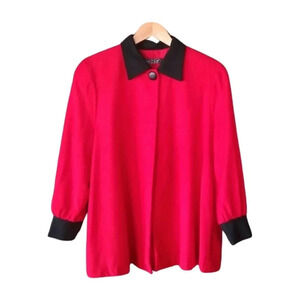 Vintage 80s Wool Jacket Red Black Structured Blazer Preppy Academia Tailoring